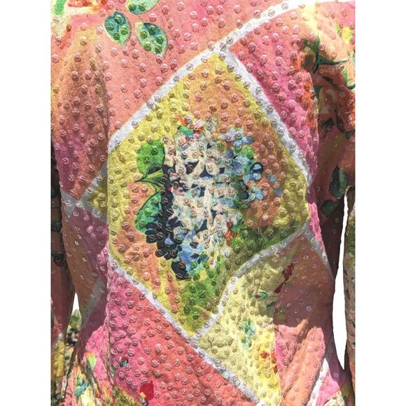 Redd Jeans Trucker Jacket 4 Abstract Floral Iridescent Sequins Cottagecore Artsy - Picture 15 of 16